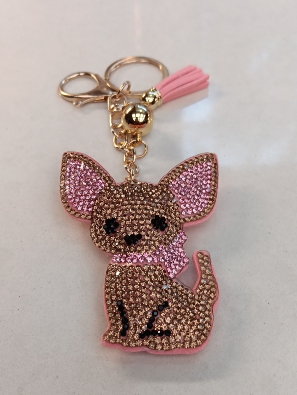 Bling RhinestoneCrystal Chihuahua Gold Bag Charm Keychain New